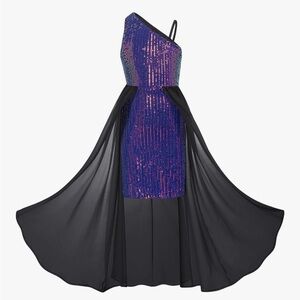 Grace Karin One Shoulder Blue/purple and Black Sequin Dress cape dress nwt